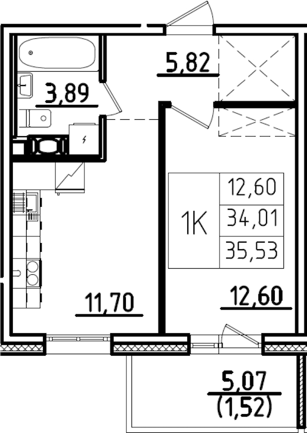 1-комнатная квартира 39.08 м², 1/9 эт., ЖК «IQ Гатчина 3»